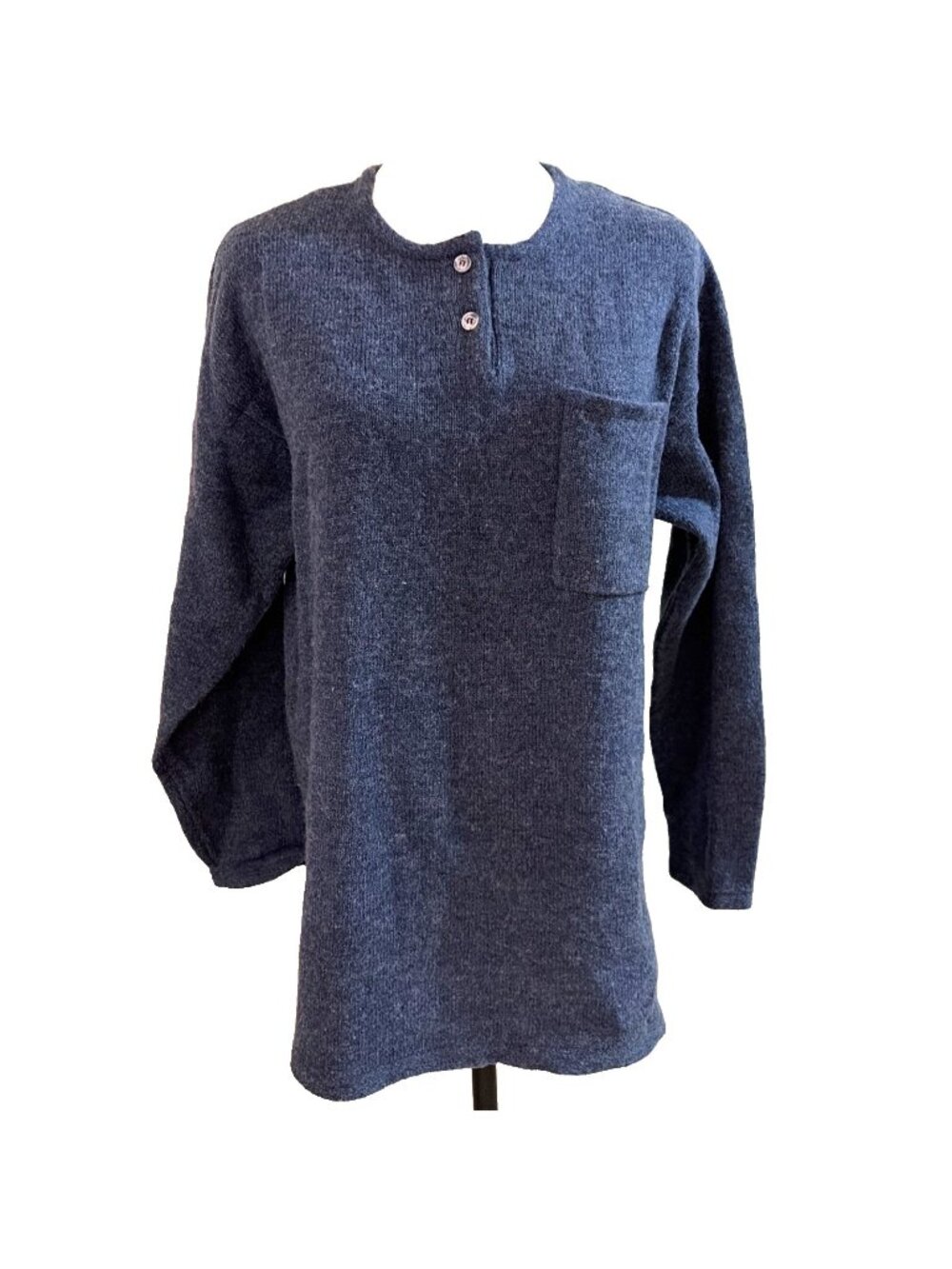 Vintage Women’s Merino Wool Henley Swearer Size S Blue Oversized Quarter Button